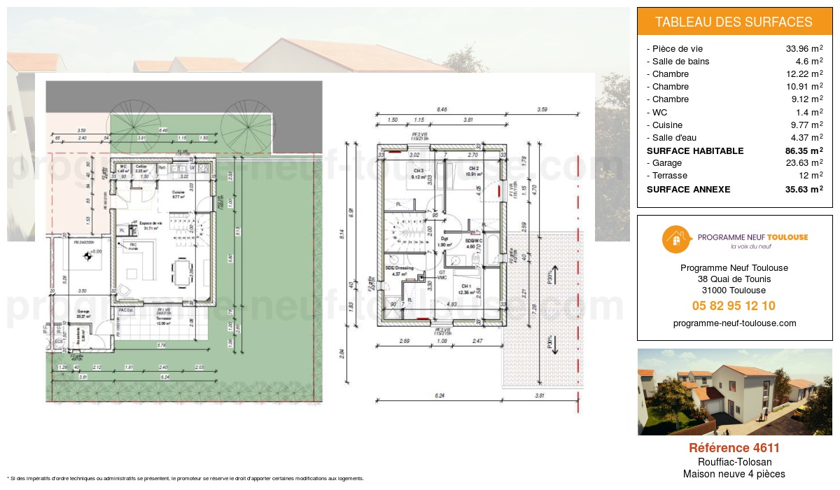 Plan pour un Maison neuve de  91.6m² à
					Rouffiac-Tolosan