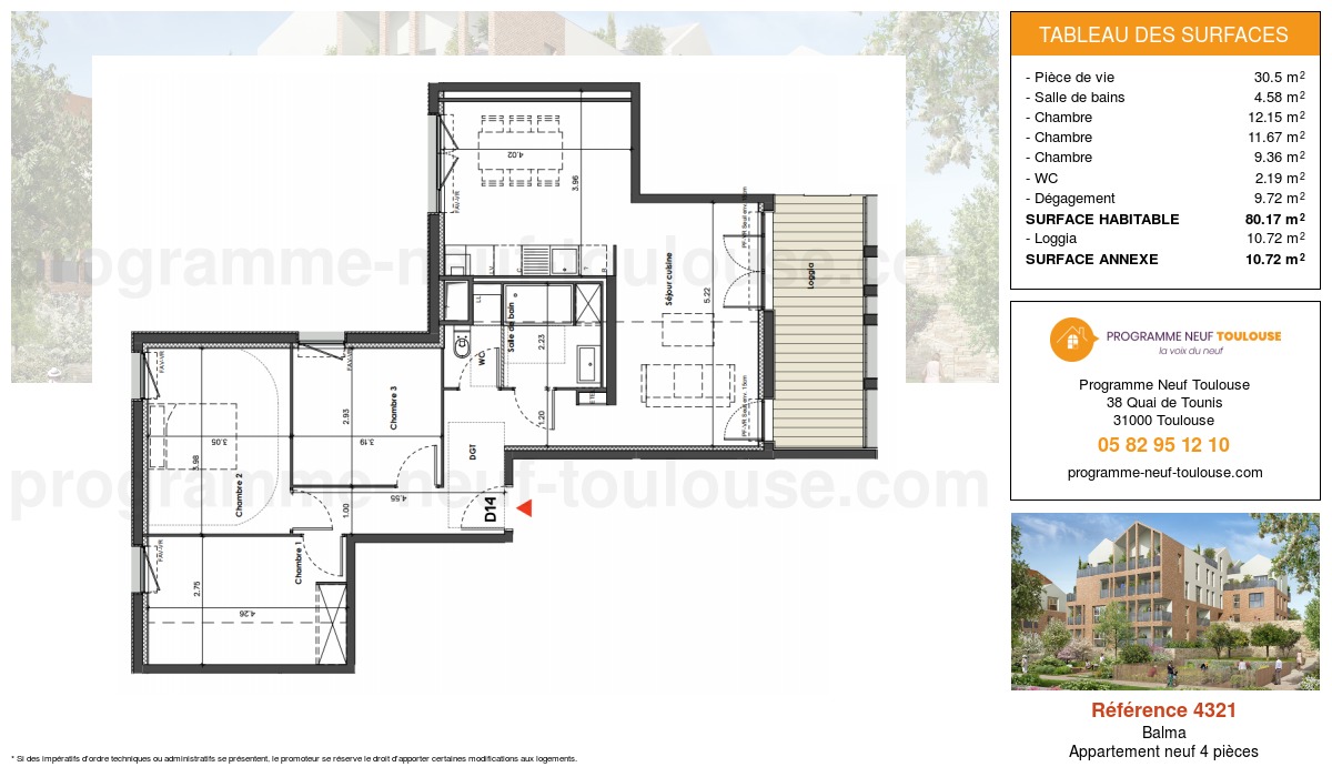Plan pour un Appartement neuf de  80.17m² à
					Balma