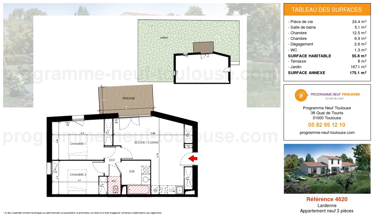 Plan pour un Appartement neuf de  55.8m² à
					Lardenne