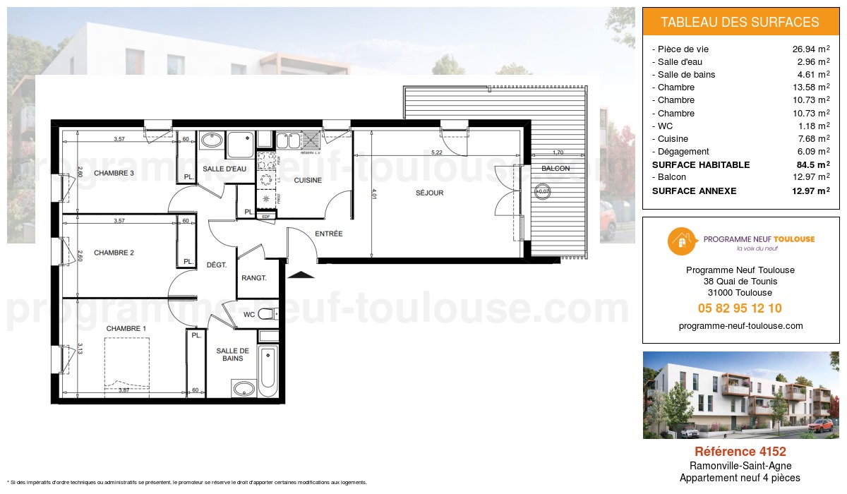 Plan pour un Appartement neuf de  84.5m² à
					Ramonville-Saint-Agne