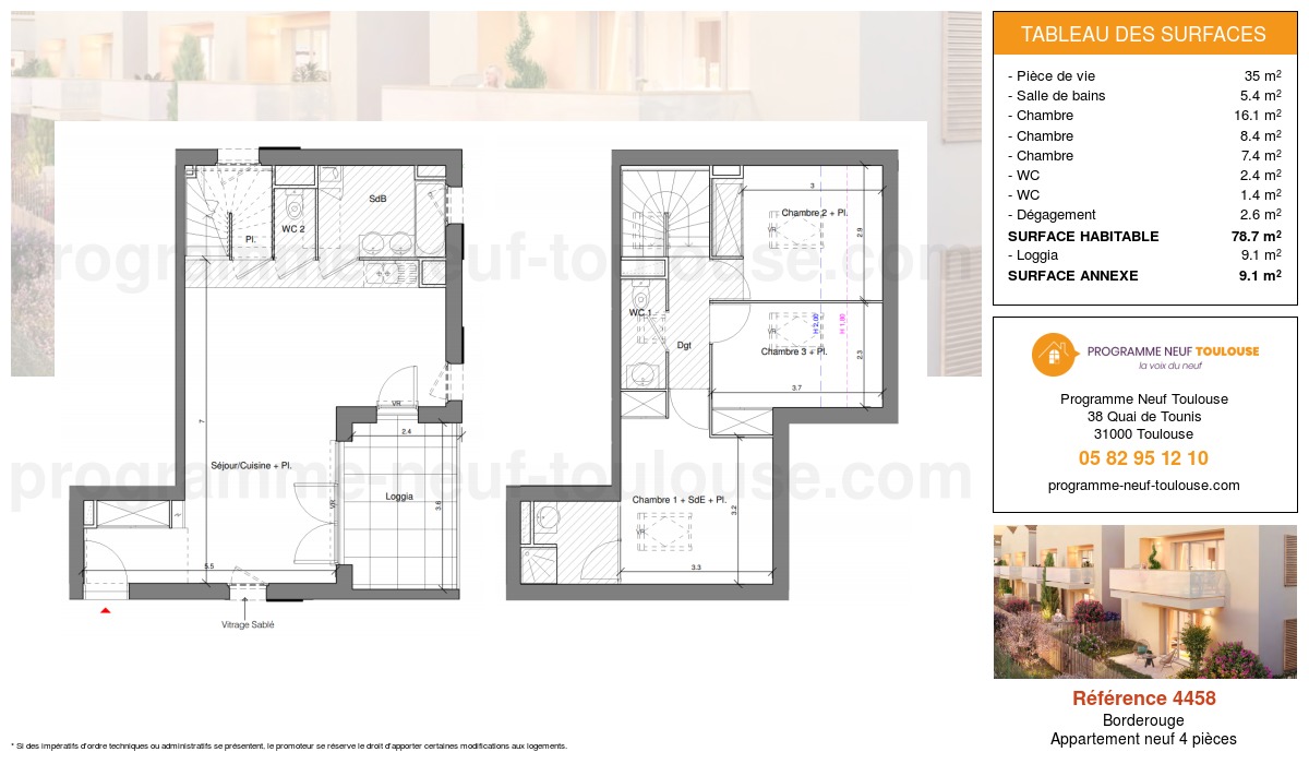 Plan pour un Appartement neuf de 78.7m² à
Borderouge