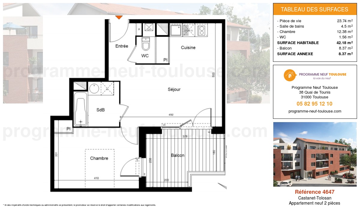 Plan pour un Appartement neuf de  42.18m² à
					Castanet-Tolosan