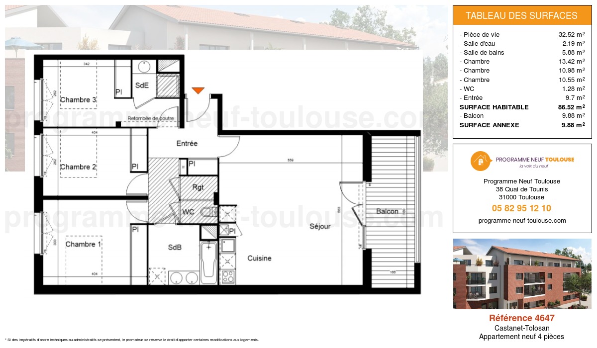 Plan pour un Appartement neuf de  86.52m² à
					Castanet-Tolosan