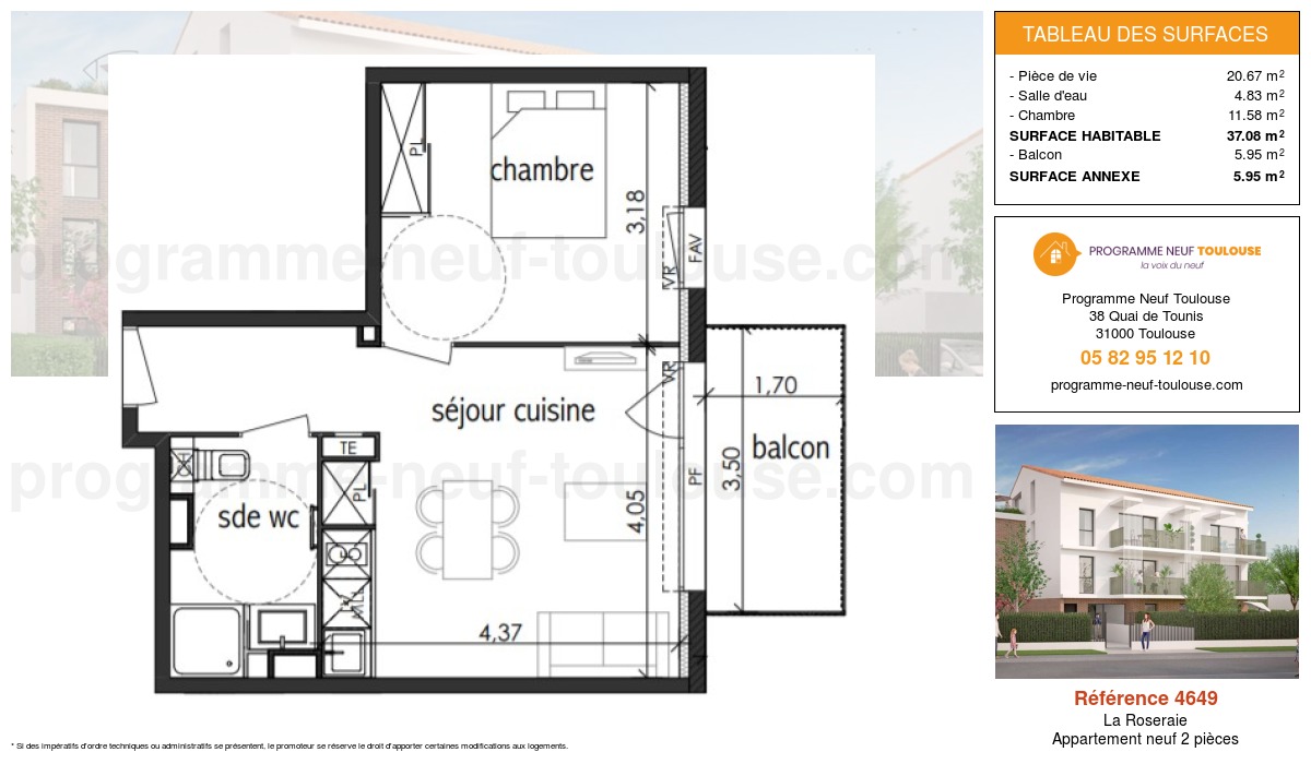 Plan pour un Appartement neuf de  37.08m² à
					La Roseraie