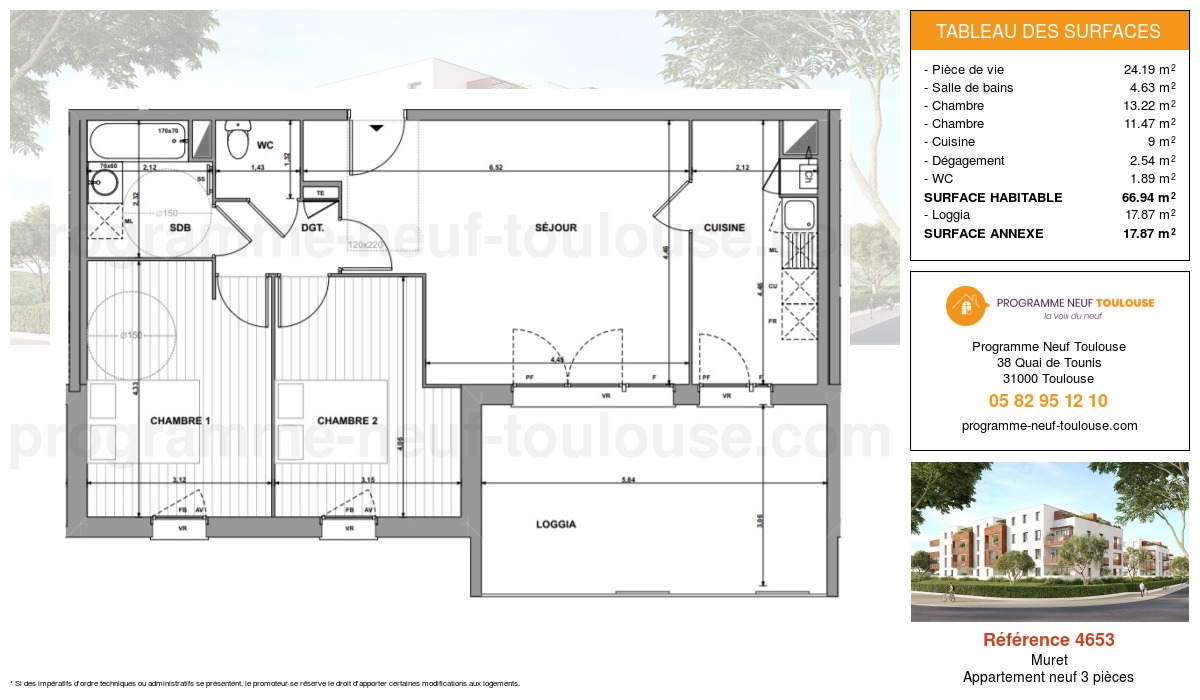 Plan pour un Appartement neuf de  66.94m² à
					Muret