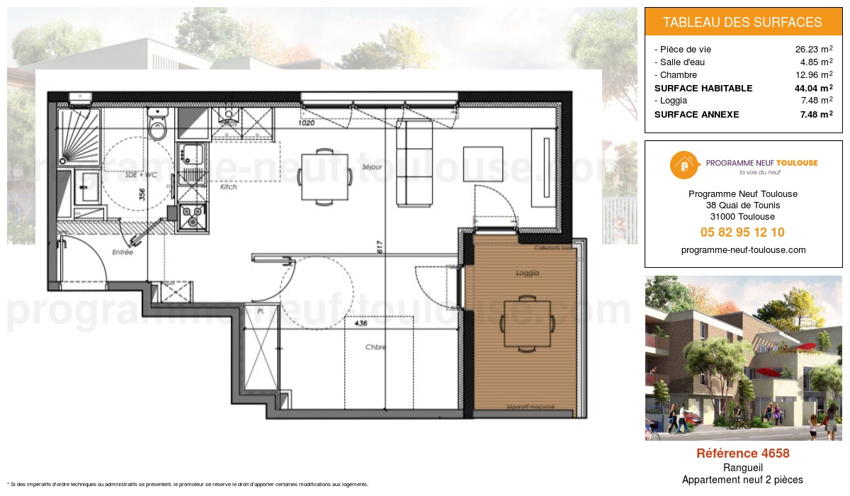 Plan pour un Appartement neuf de  44.04m² à
					Rangueil