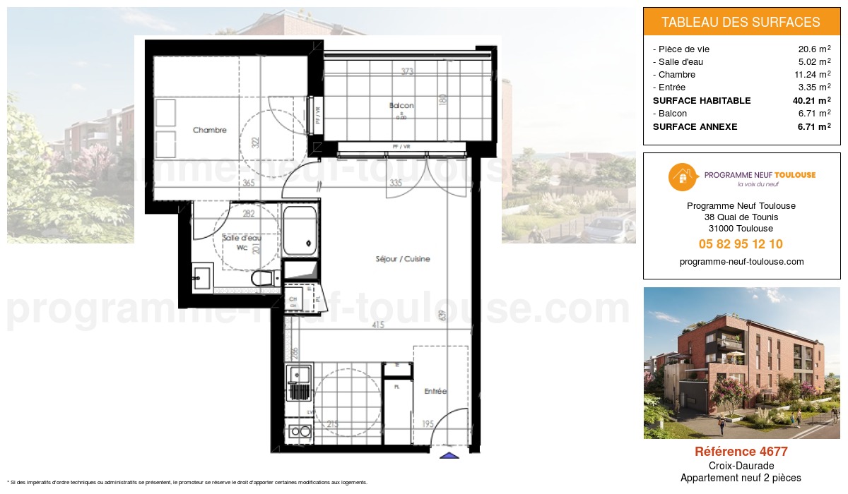 Plan pour un Appartement neuf de  40.21m² à
					Croix-Daurade