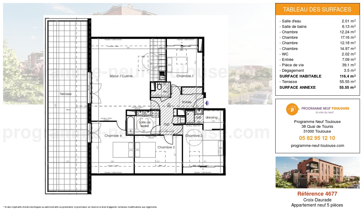 Plan pour un Appartement neuf de  116.4m² à
					Croix-Daurade
