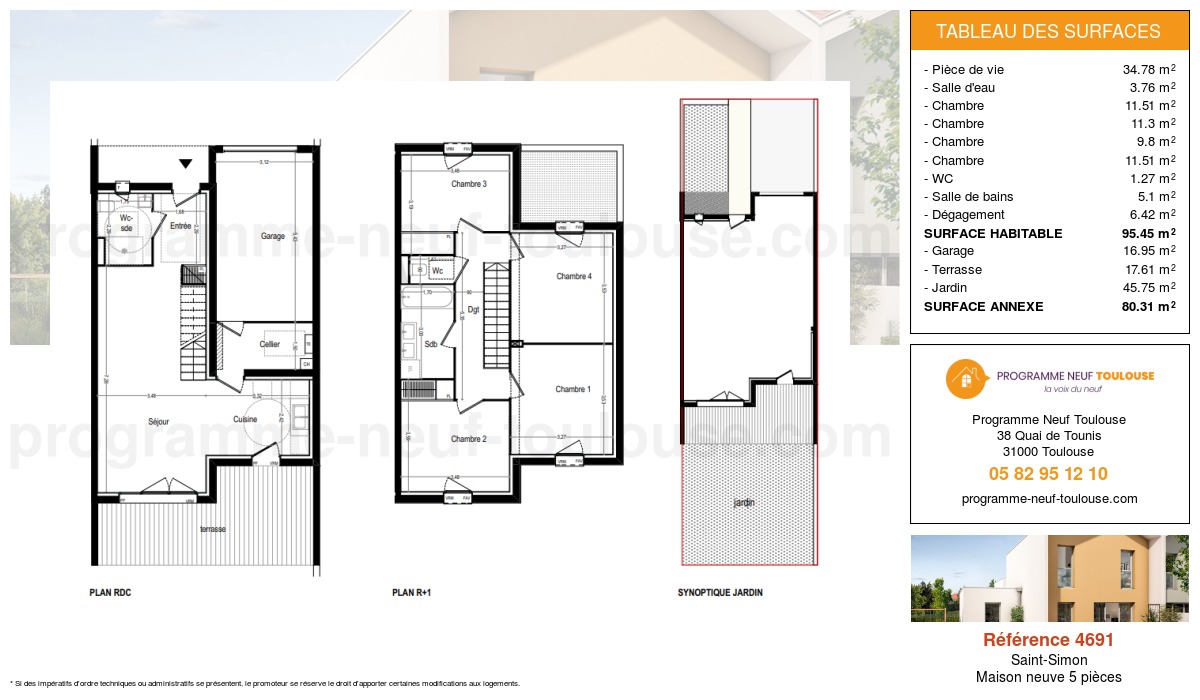 Plan pour un Maison neuve de  95.45m² à
					Saint-Simon