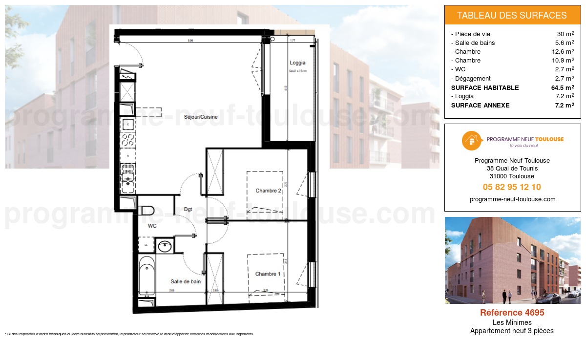 Plan pour un Appartement neuf de  64.5m² à
					Les Minimes