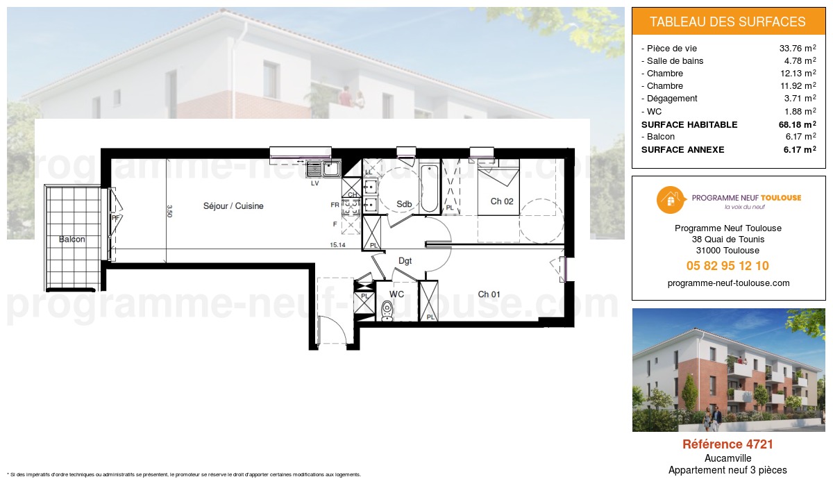Plan pour un Appartement neuf de  68.18m² à
					Aucamville