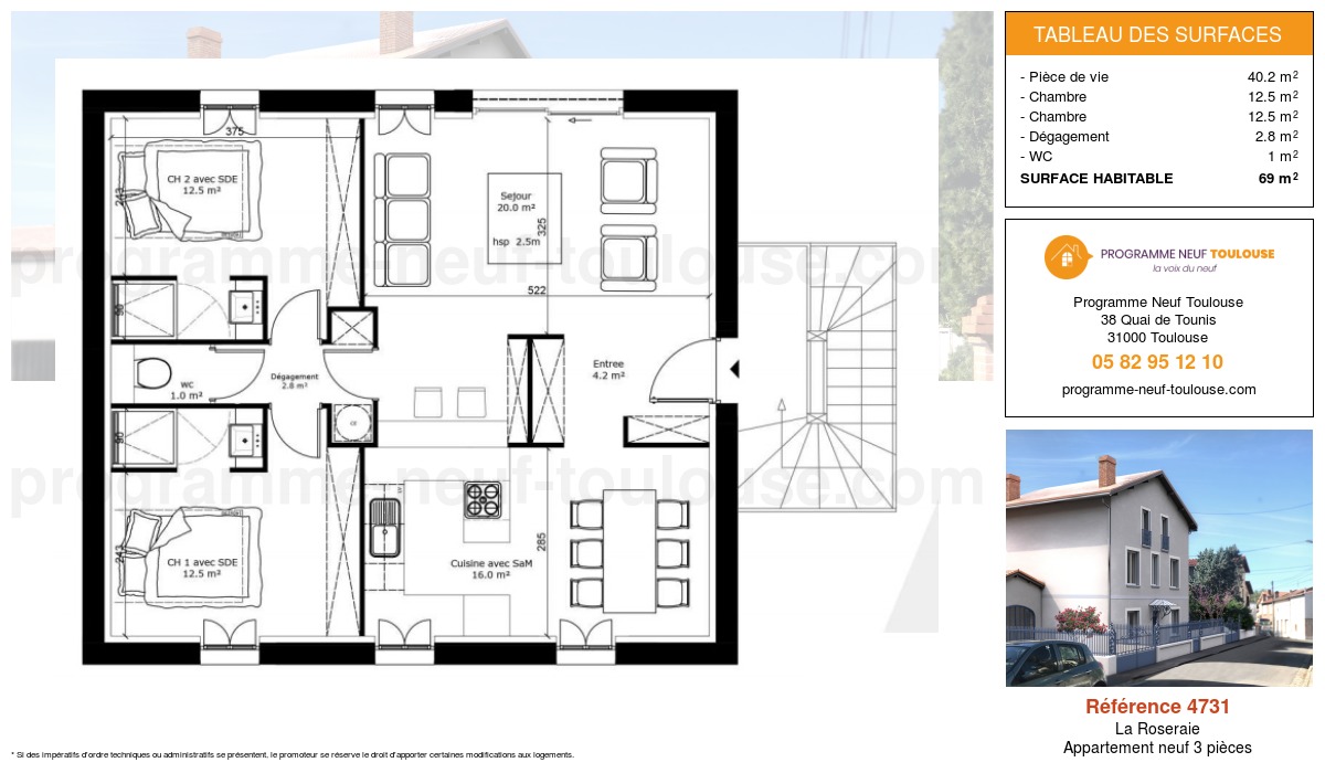 Plan pour un Appartement neuf de  69m² à
					La Roseraie