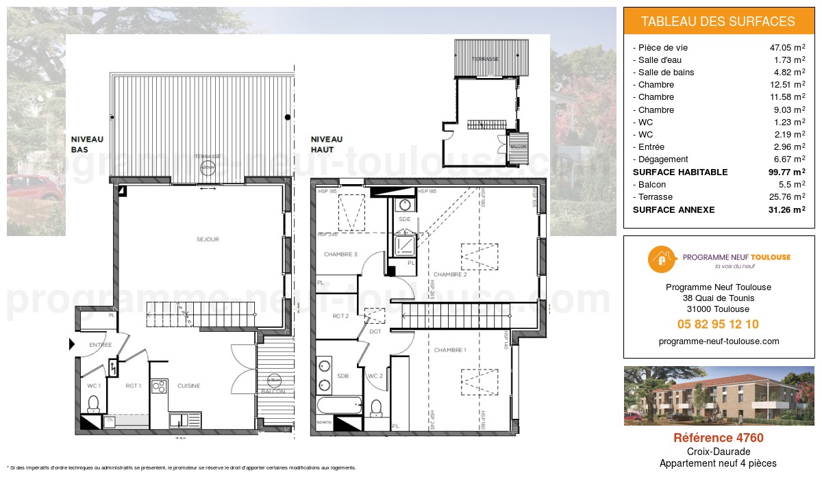 Plan pour un Appartement neuf de  99.77m² à
					Croix-Daurade