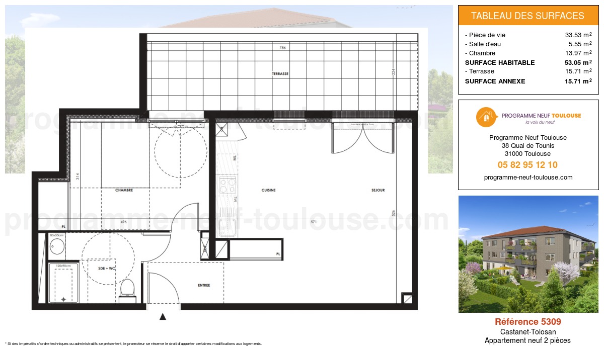 Plan pour un Appartement neuf de  53.05m² à
					Castanet-Tolosan