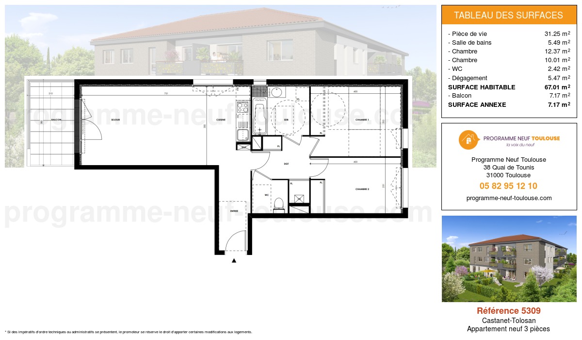 Plan pour un Appartement neuf de  67.01m² à
					Castanet-Tolosan