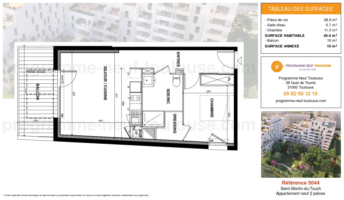 Plan pour un Appartement neuf de  45.9m² à
					Saint-Martin-du-Touch