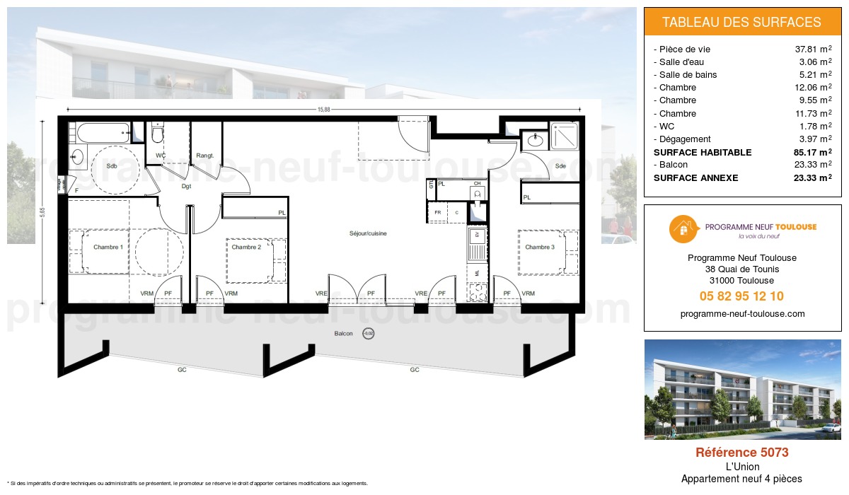 Plan pour un Appartement neuf de  85.17m² à
					L'Union