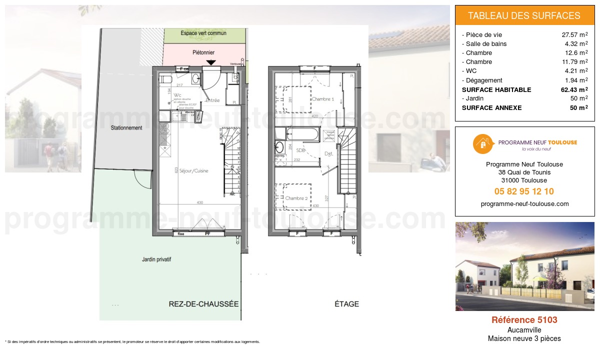 Plan pour un Maison neuve de  62.43m² à
					Aucamville