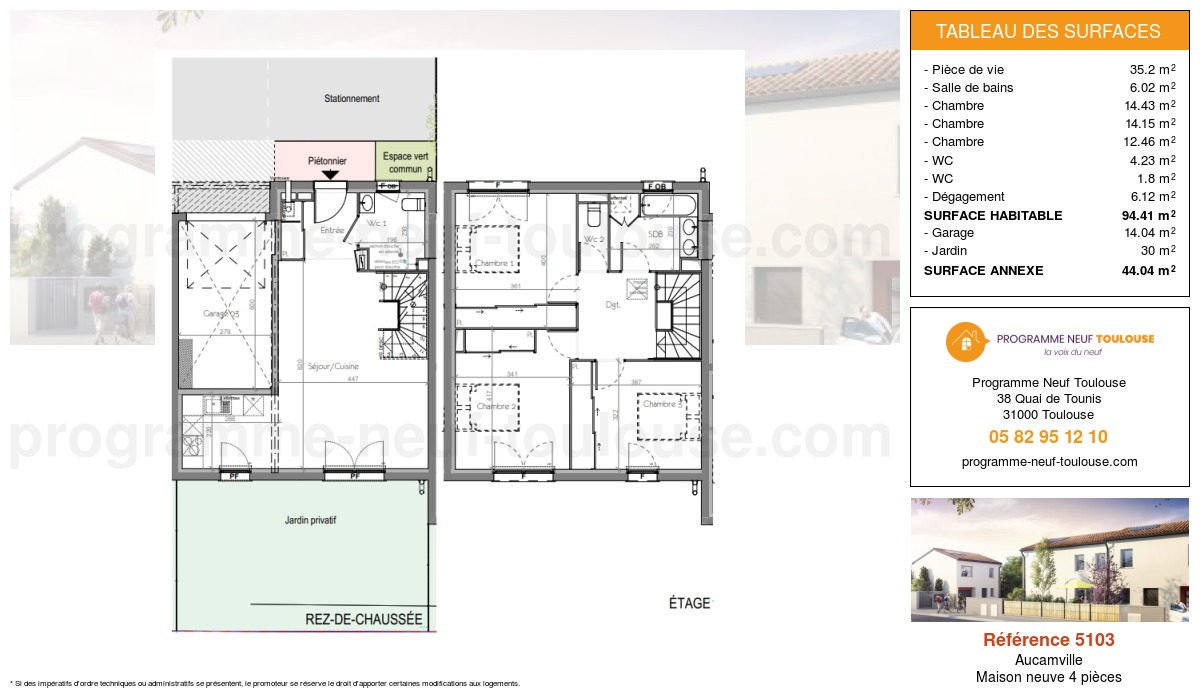 Plan pour un Maison neuve de  94.41m² à
					Aucamville