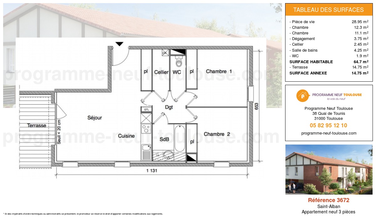 Plan pour un Appartement neuf de  64.7m² à
					Saint-Alban