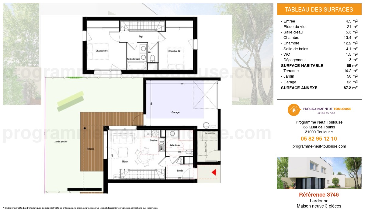 Plan pour un Maison neuve de  65m² à
					Lardenne