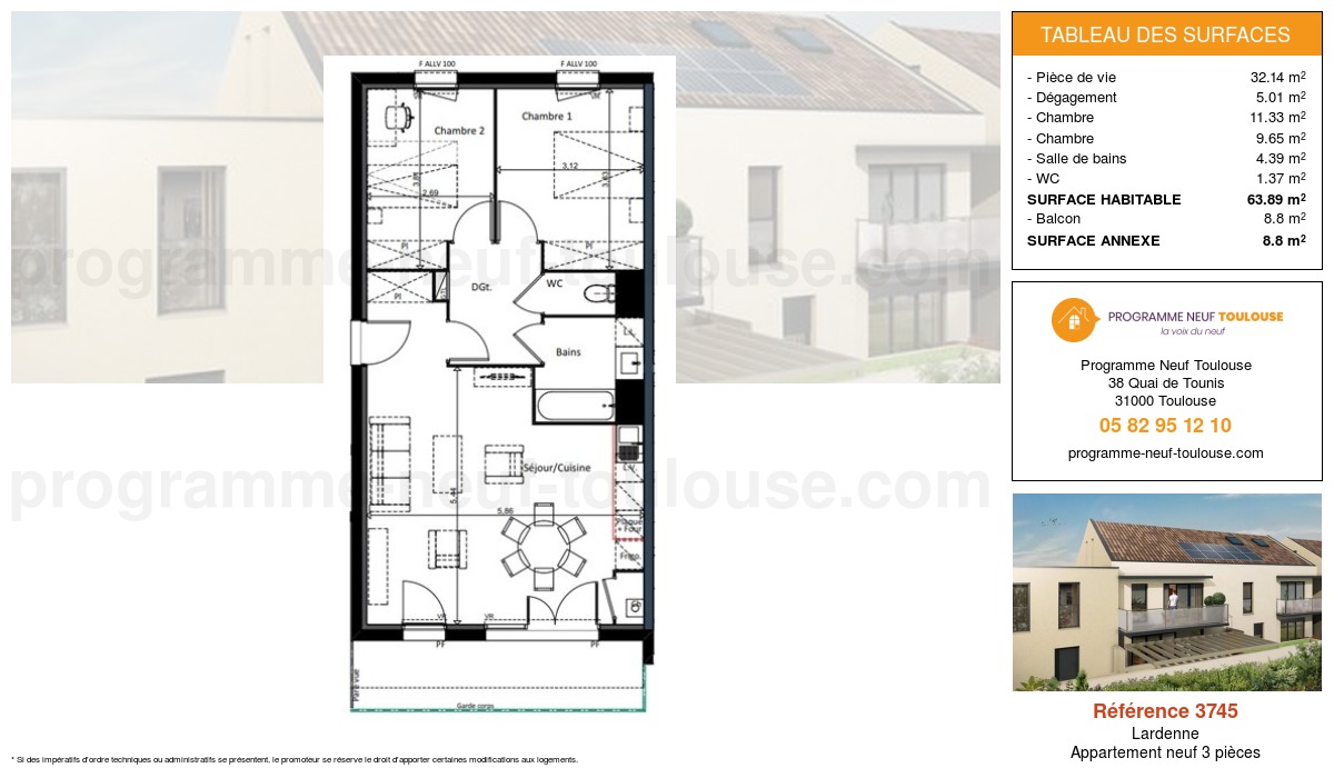 Plan pour un Appartement neuf de 63.89m² à
Lardenne