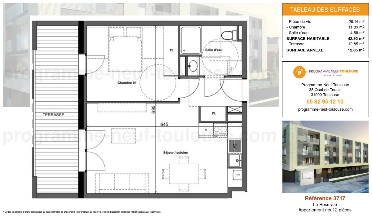 Plan pour un Appartement neuf de  42.92m² à
					La Roseraie