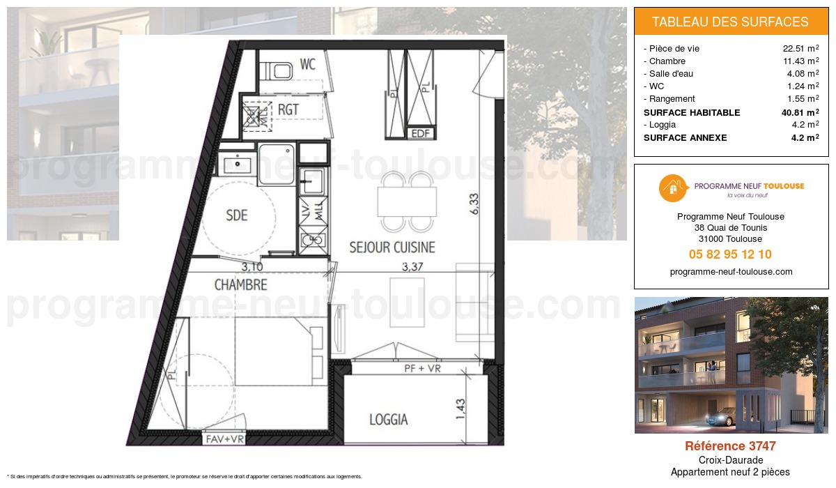Plan pour un Appartement neuf de  40.81m² à
					Croix-Daurade