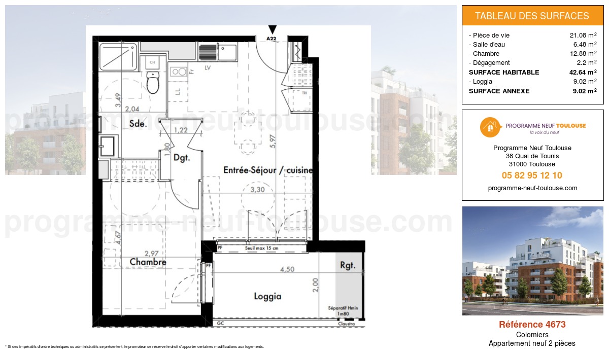 Plan pour un Appartement neuf de  42.64m² à
					Colomiers
