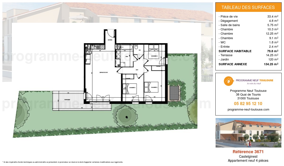 Plan pour un Appartement neuf de  79.8m² à
					Castelginest