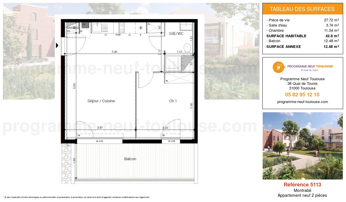Plan pour un Appartement neuf de  42.8m² à
					Montrabé