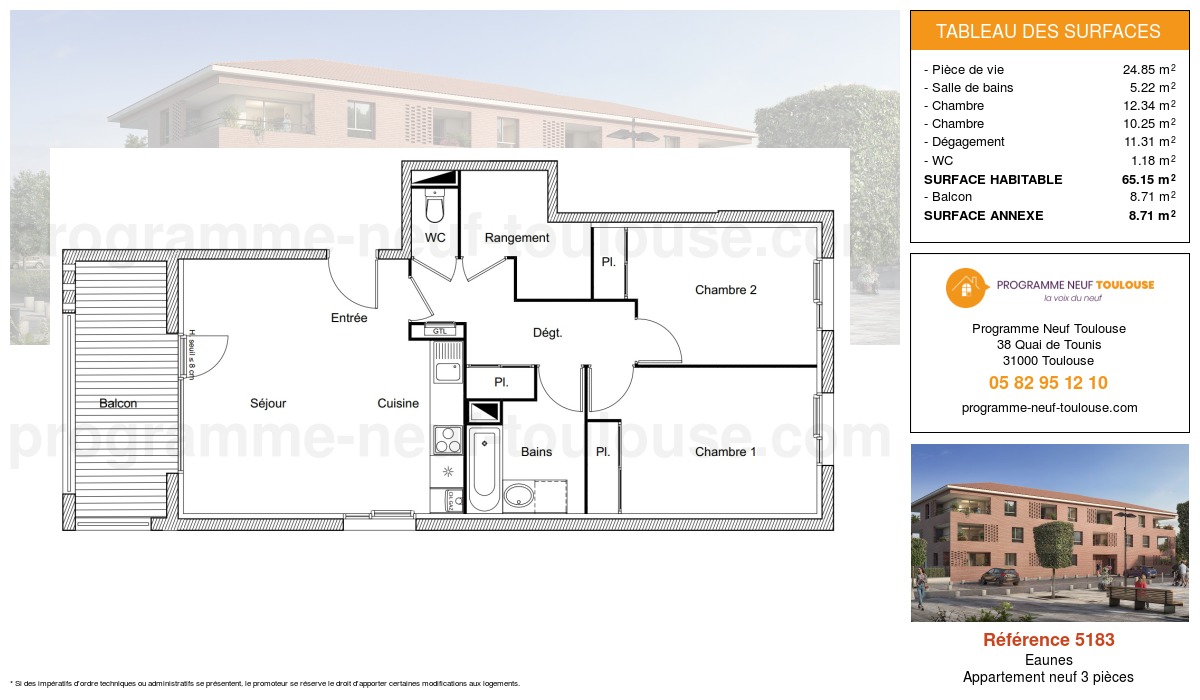 Plan pour un Appartement neuf de  65.15m² à
					Eaunes