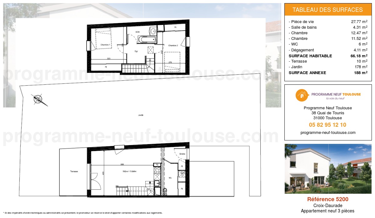 Plan pour un Appartement neuf de  66.18m² à
					Croix-Daurade