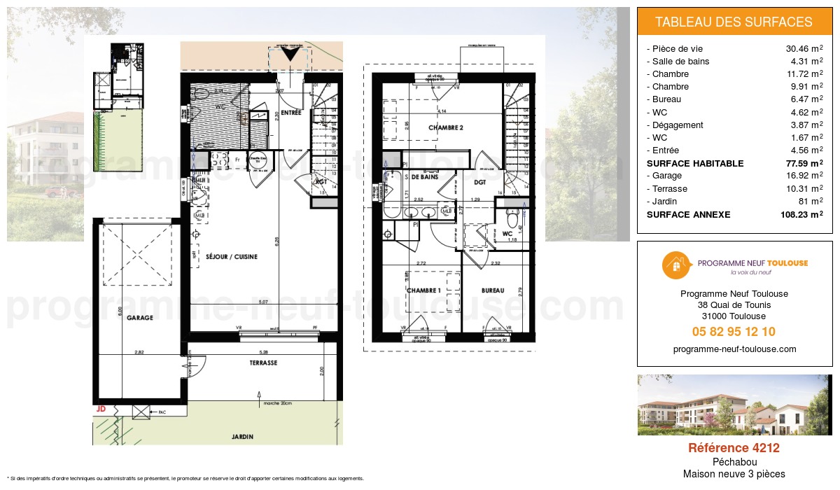 Plan pour un Maison neuve de  80.76m² à
					Péchabou