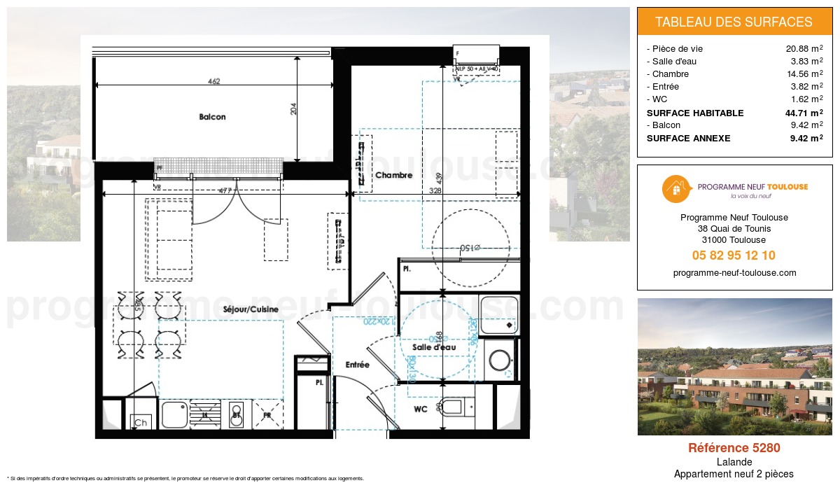 Plan pour un Appartement neuf de  44.71m² à
					Lalande