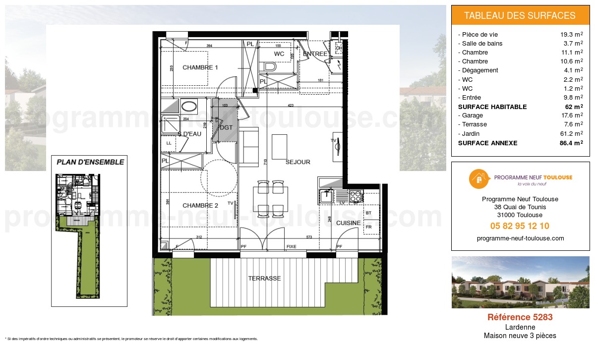 Plan pour un Maison neuve de  62.8m² à
					Lardenne