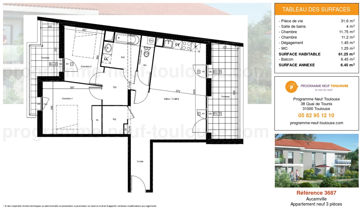 Plan pour un Appartement neuf de  61.25m² à
					Aucamville