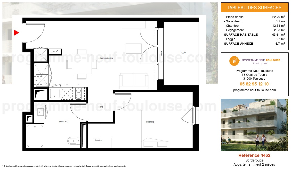 Plan pour un Appartement neuf de  43.88m² à
					Borderouge