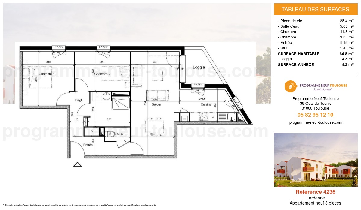 Plan pour un Appartement neuf de  64.8m² à
					Lardenne