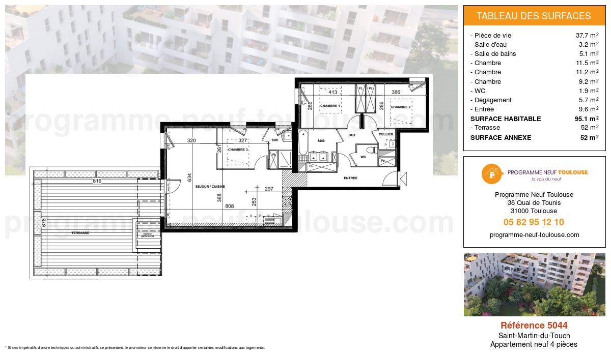 Plan pour un Appartement neuf de  95.1m² à
					Saint-Martin-du-Touch