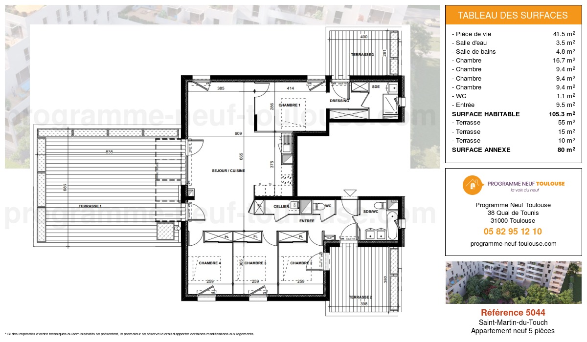 Plan pour un Appartement neuf de  105.3m² à
					Saint-Martin-du-Touch