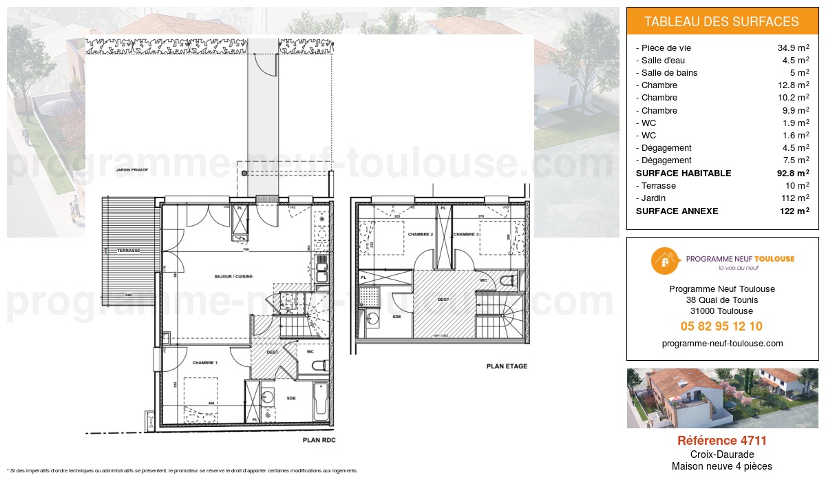 Plan pour un Maison neuve de  92.8m² à
					Croix-Daurade
