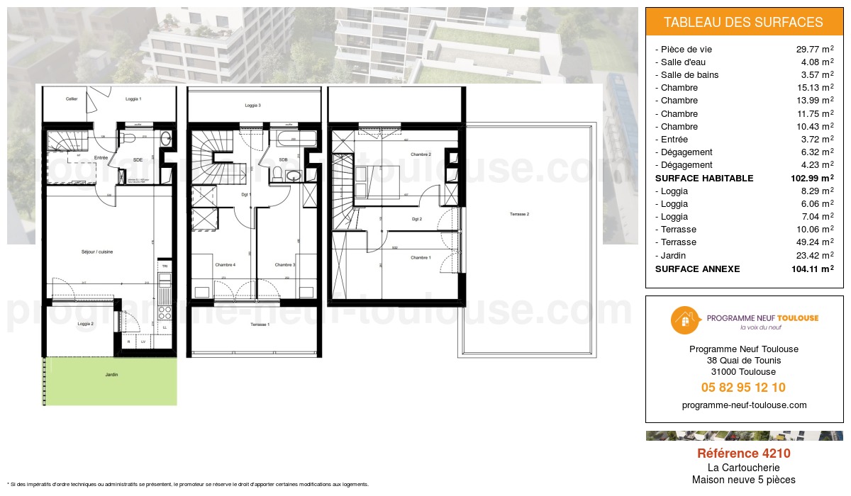 Plan pour un Maison neuve de  102.99m² à
					Purpan