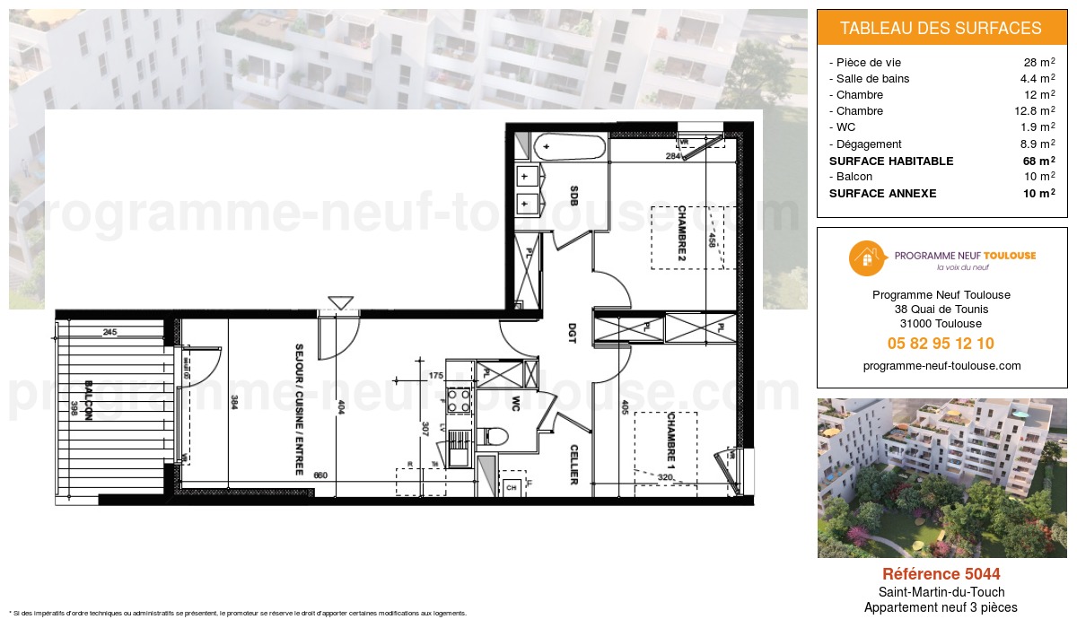 Plan pour un Appartement neuf de  68m² à
					Saint-Martin-du-Touch