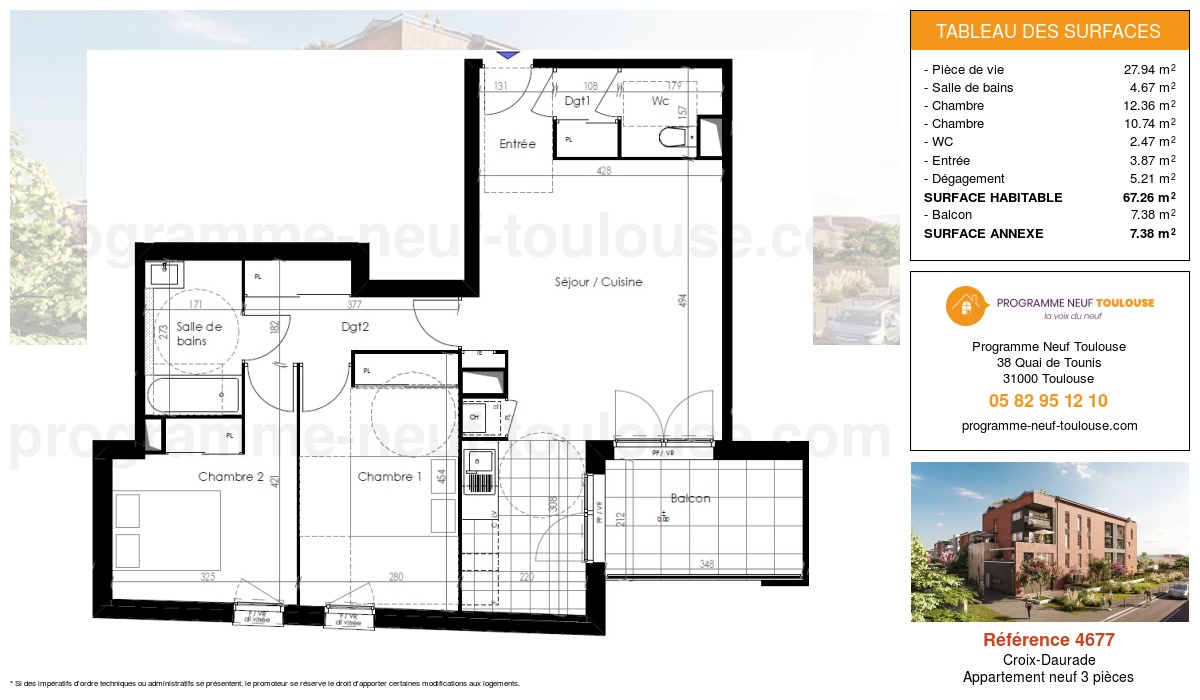 Plan pour un Appartement neuf de  67.26m² à
					Croix-Daurade