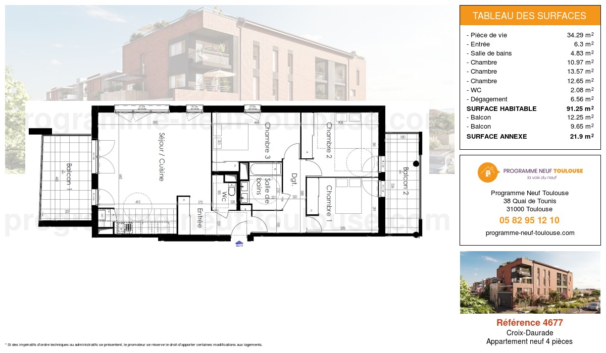 Plan pour un Appartement neuf de  91.25m² à
					Croix-Daurade