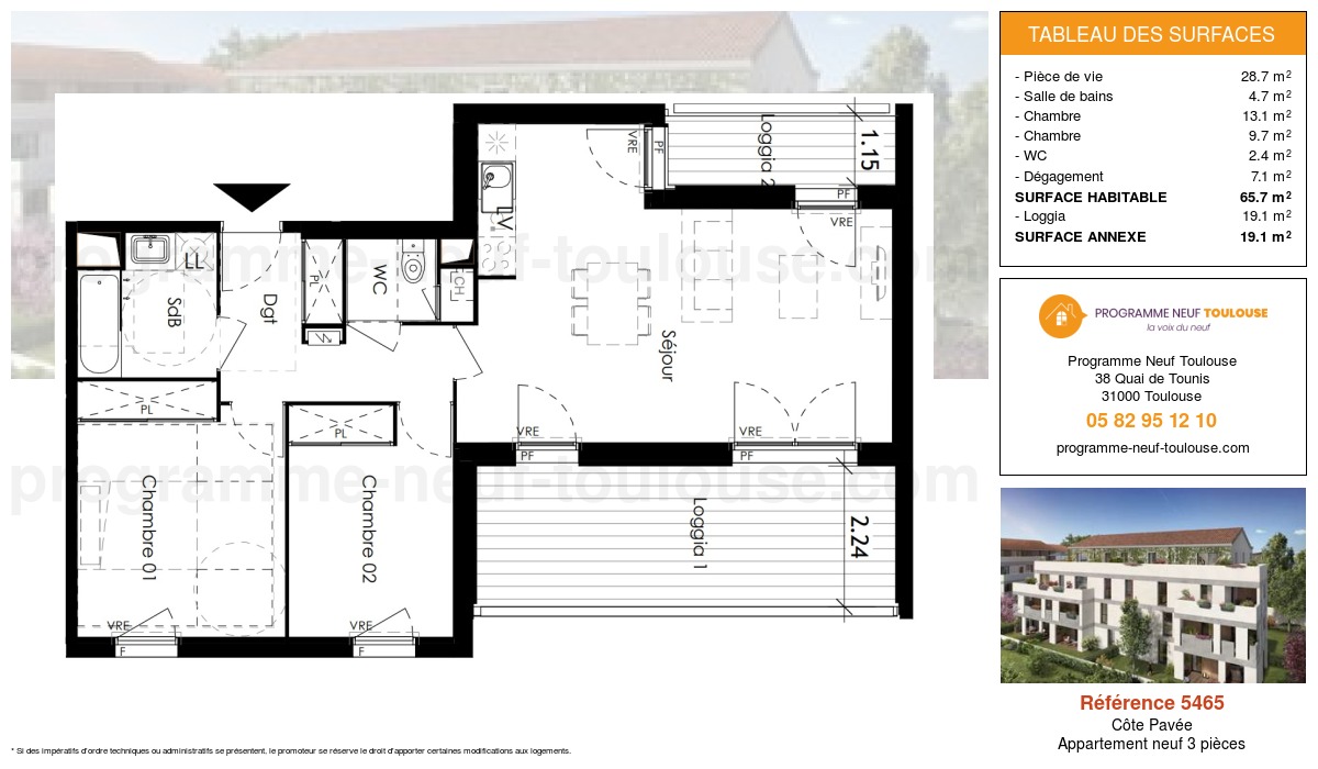 Plan pour un Appartement neuf de  65.7m² à
					Côte Pavée