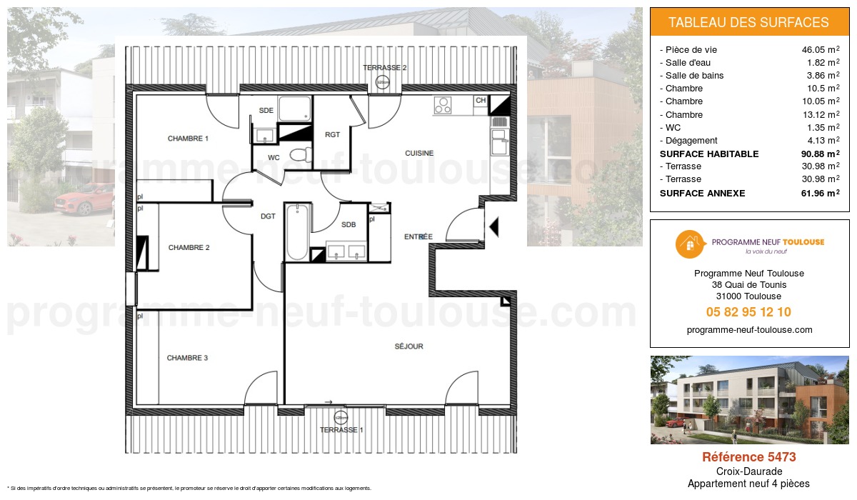 Plan pour un Appartement neuf de  90.88m² à
					Croix-Daurade