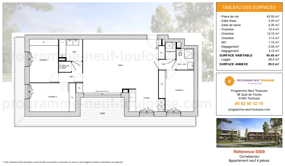 Plan pour un Appartement neuf de  94.45m² à
					Cornebarrieu