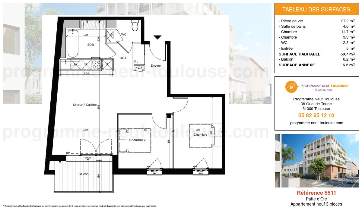 Plan pour un Appartement neuf de  60.7m² à
					Patte d'Oie